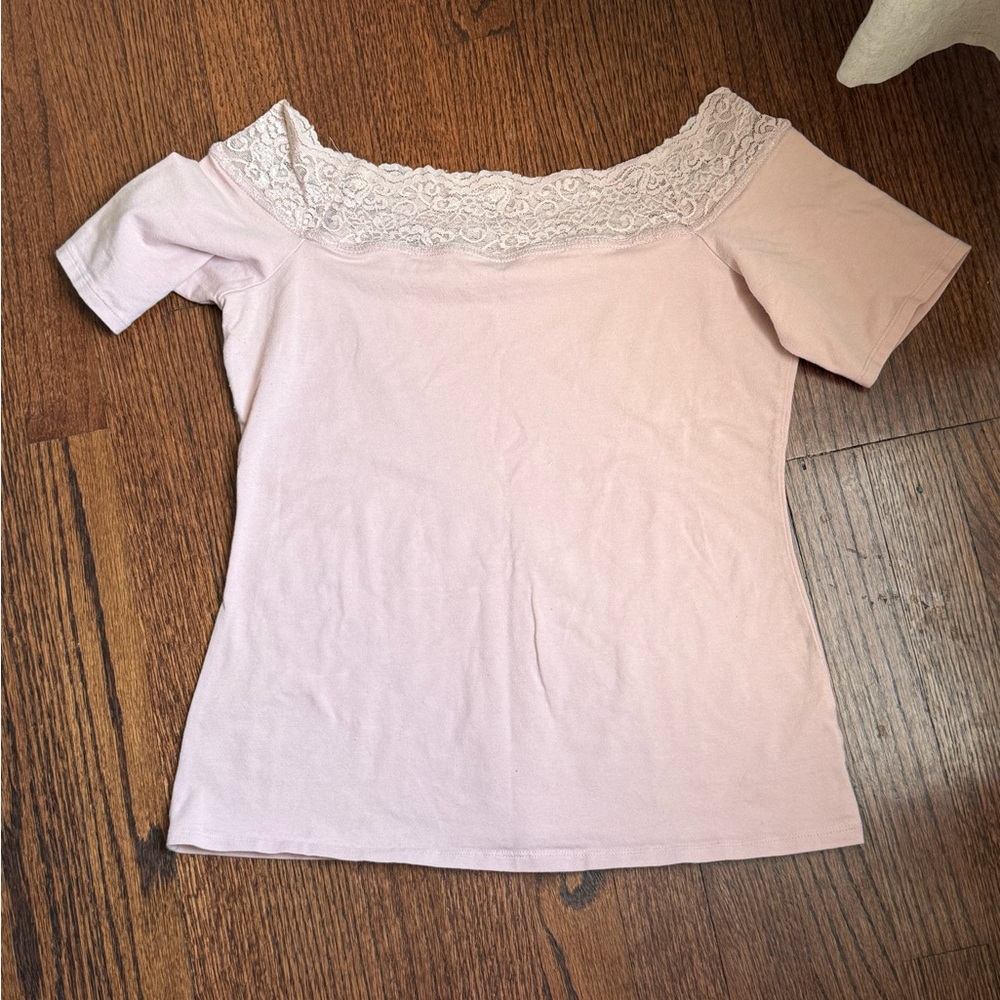 Decree Light Pink Off-Shoulder Lace Top